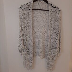 Bluenotes grey crocheted short-sleeved cardigan